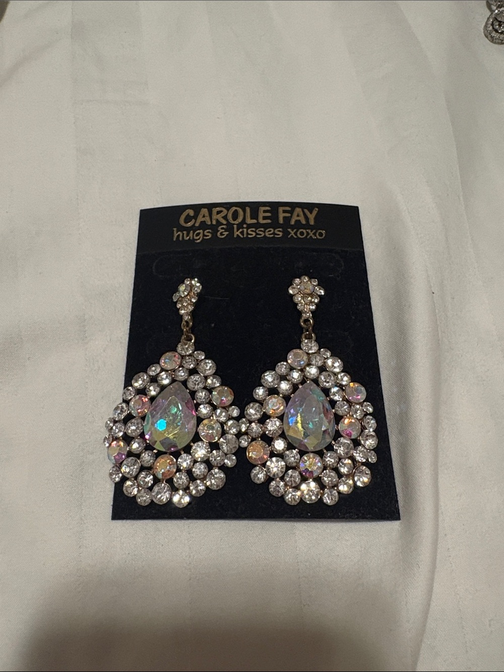 Iridescent Teardrop Crystal Drop Earrings - Gold Tone